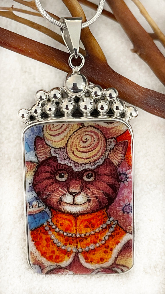 Vintage China Kats Fancy Orange Tabby Pendant