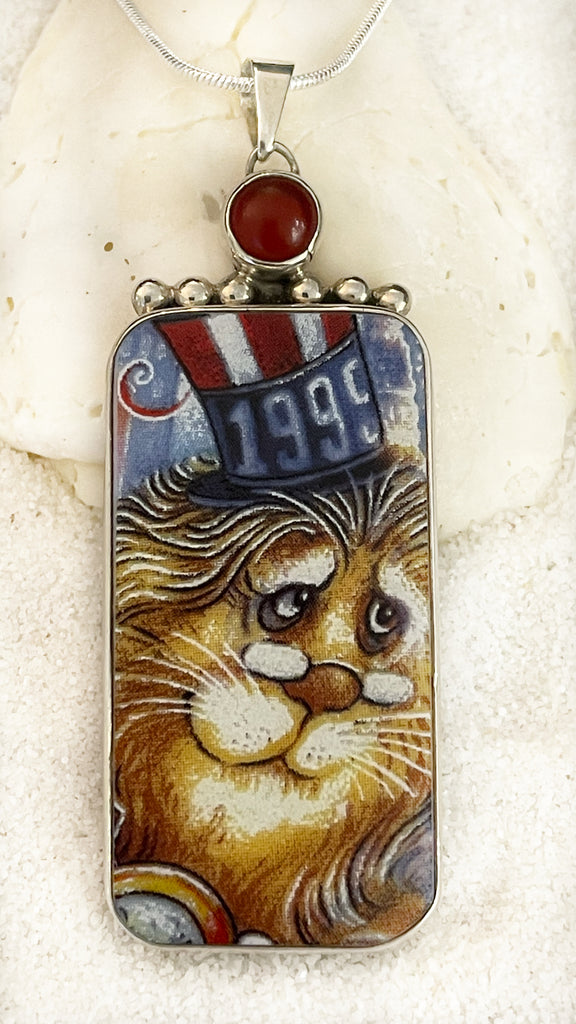 Vintage China Festive Lion Party Like it's 1999 Pendant