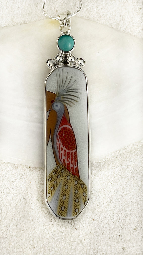 Vintage China Festive Erte Deco Bird Pendant