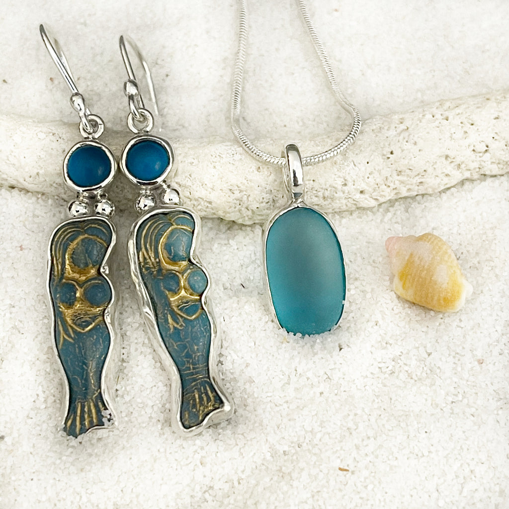 Coastal Glass Collection Blue Ocean Mermaid Earrings