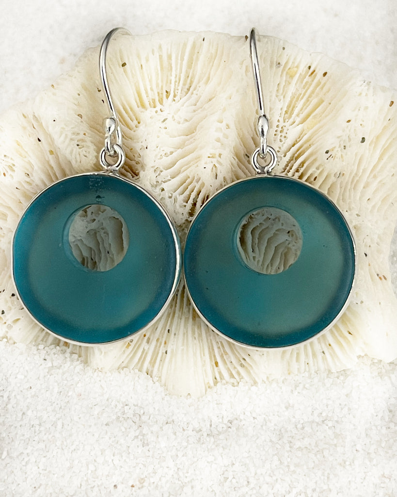 Coastal Glass Collection Blue Ocean  Small Circle Earrings