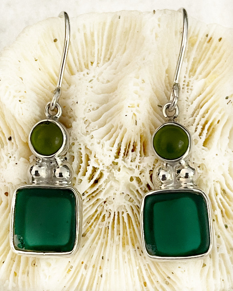 Coastal Glass Collection Green 2 Tier Earrings